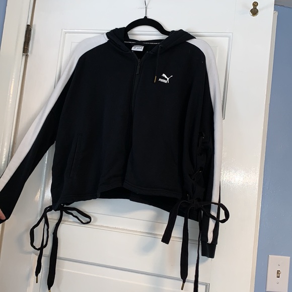 Small Puma Oversized Crop full zip hoodie tie sides - Picture 1 of 4